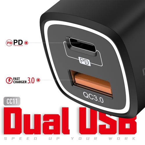 Caricatore Auto Fast Charge USB QC 3.0A + Type-C 36W PD